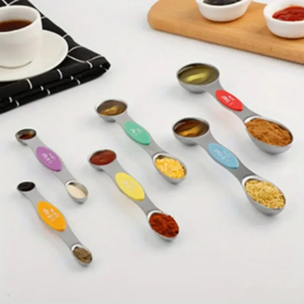 Magnetic Measuring Spoons Set of 6 Stainless Steel Dual Sided Stackable Teaspoon